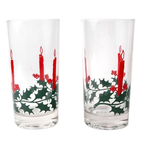 Vintage Daytons Christmas Drink Glasses Tumbler Highball Candle Holly Red Green - Picture 9 of 9